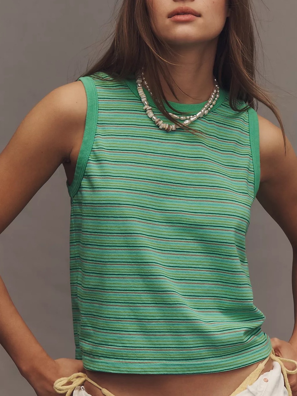 MOTHER The Silent Type Binding Muscle Tee Summer Green
